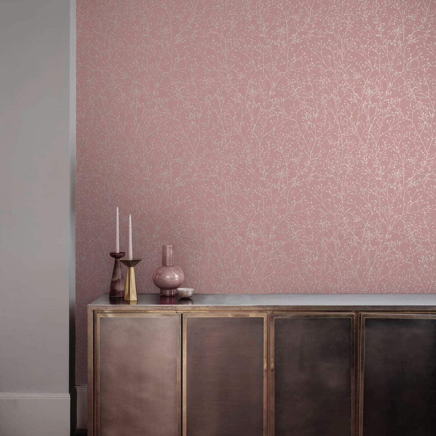 120373 - Gypsophila Wallpaper - Shell & Rose Gold - Clarissa Hulse