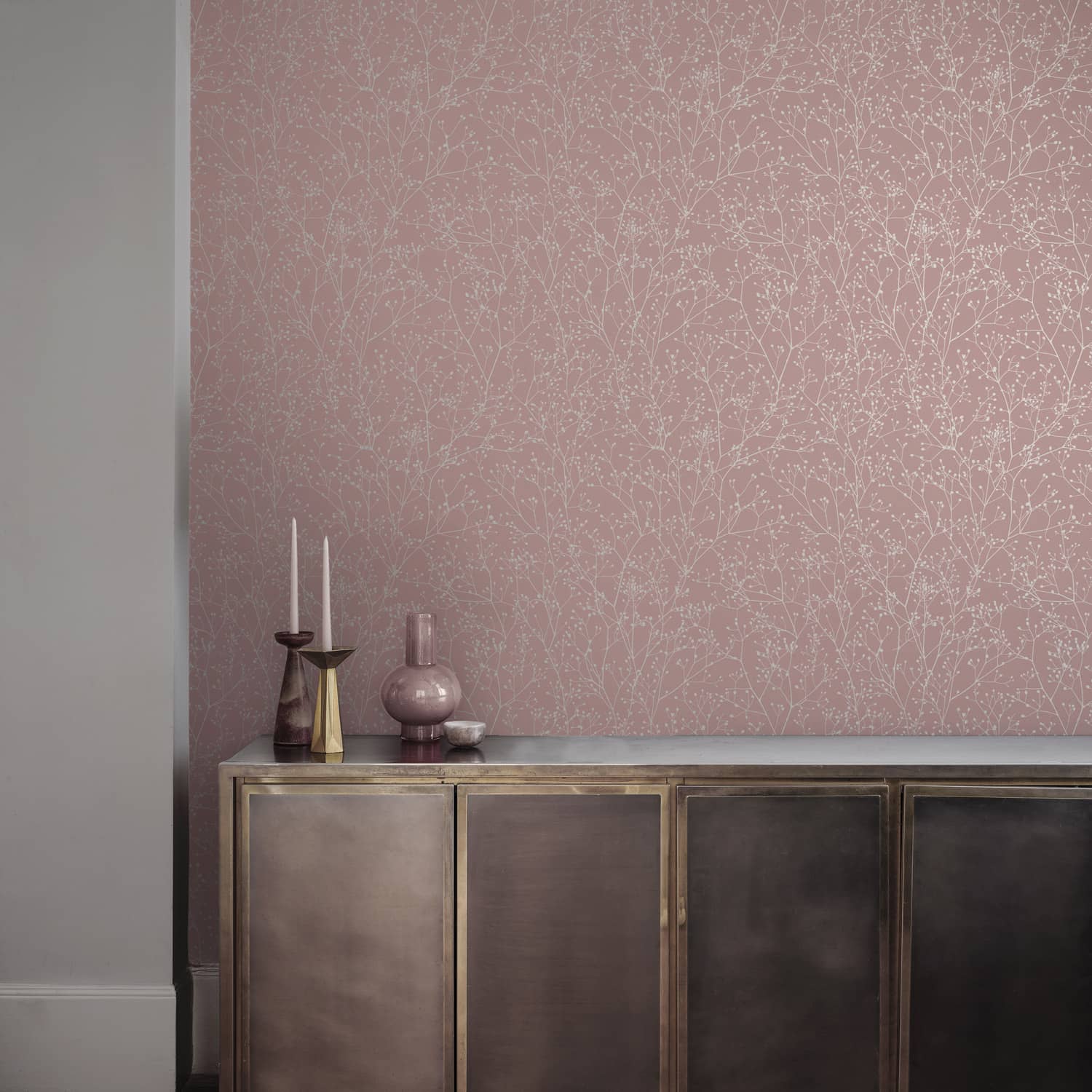 120373 - Gypsophila Wallpaper - Shell & Rose Gold - Clarissa Hulse