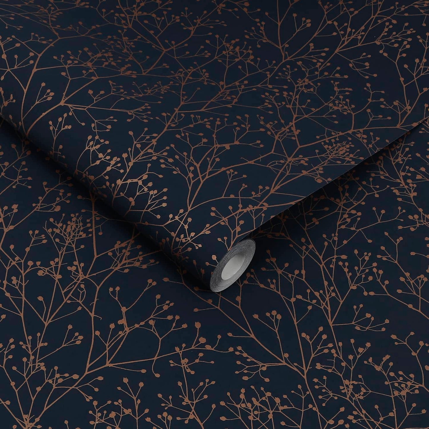 120381 - Gypsophila Wallpaper - Mighnight & Copper - Clarissa Hulse