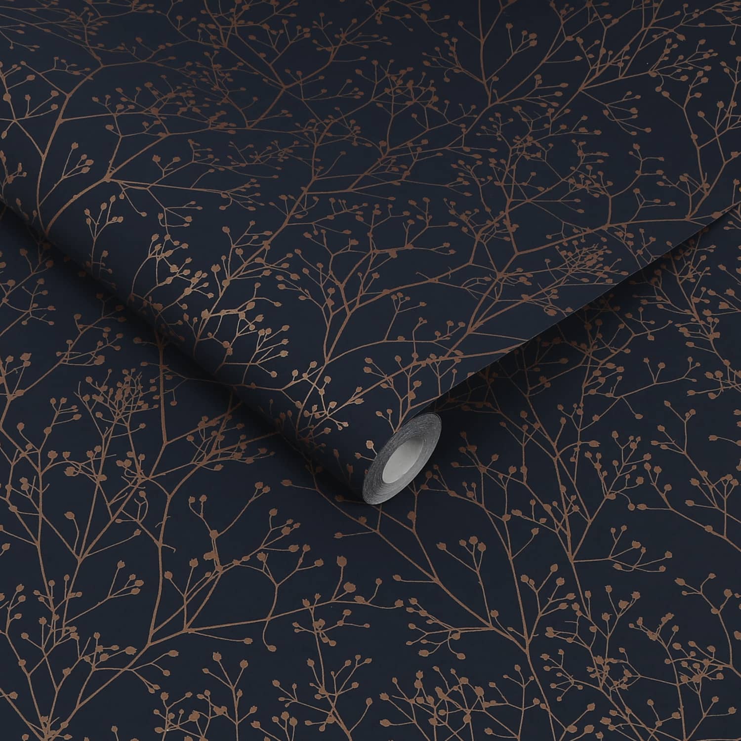 120381 - Gypsophila Wallpaper - Mighnight & Copper - Clarissa Hulse