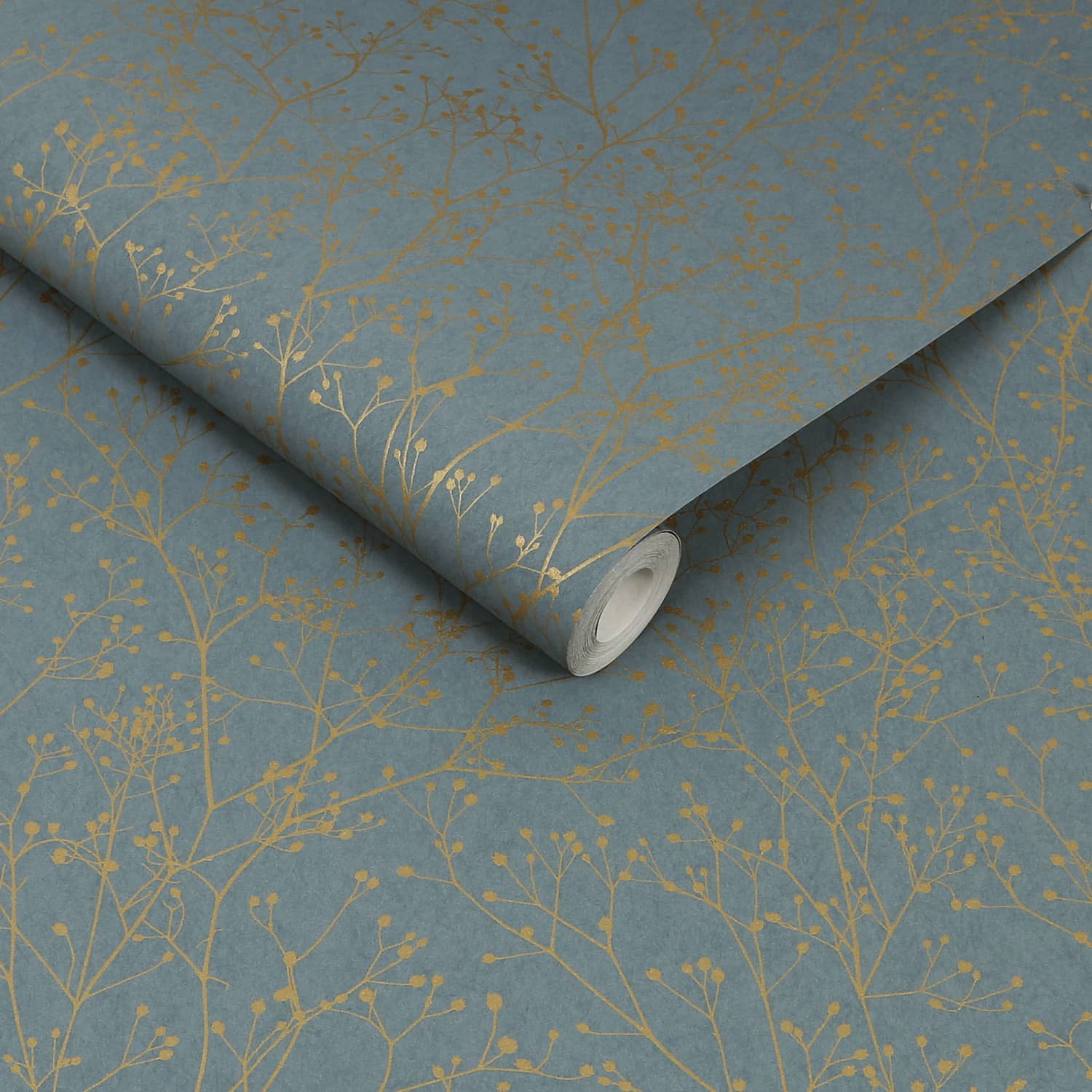 120384 - Gypsophila Wallpaper - Airforce Blue & Soft Gold - Clarissa Hulse