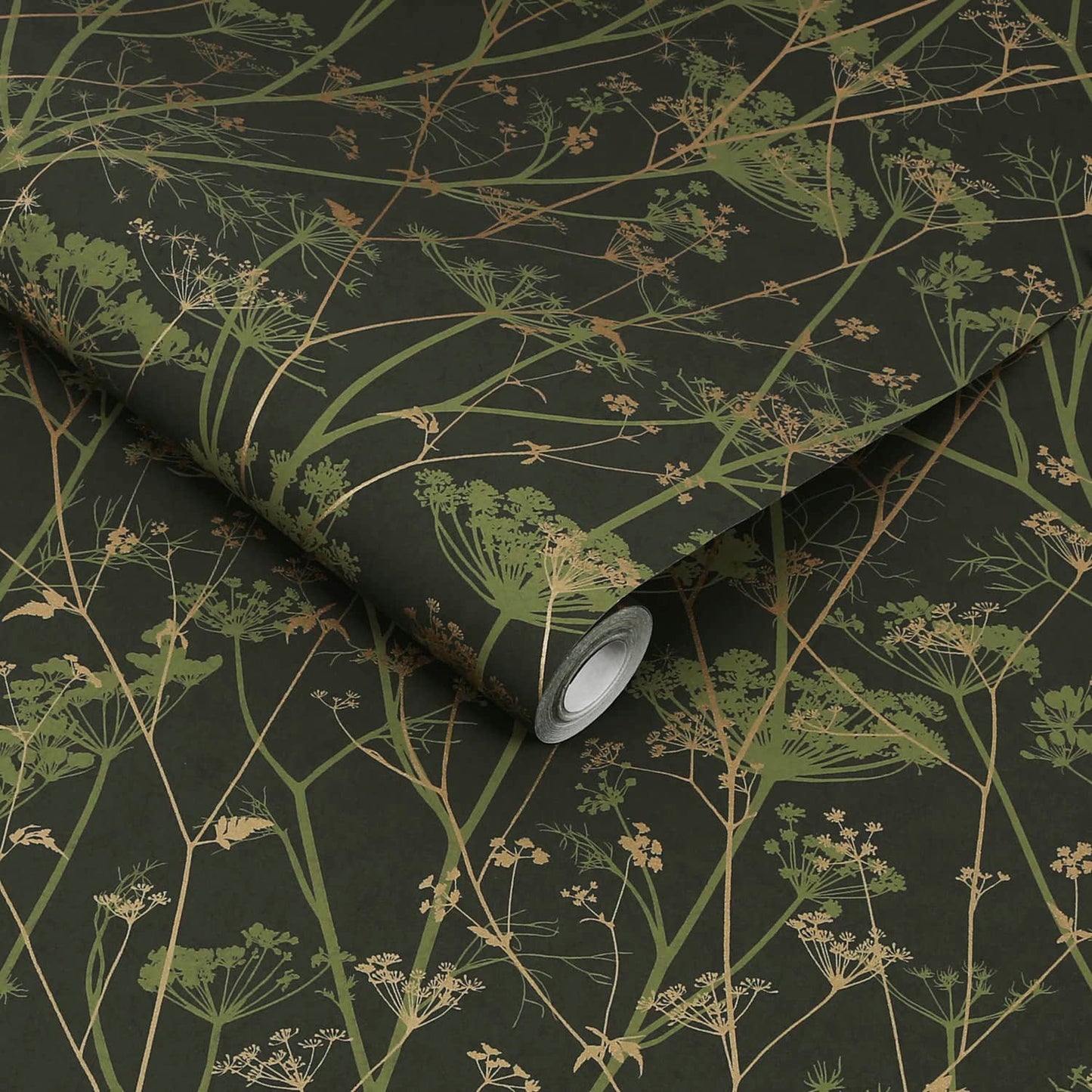 120385 - Wild Chervil Wallpaper - Sage & Gold - Clarissa Hulse