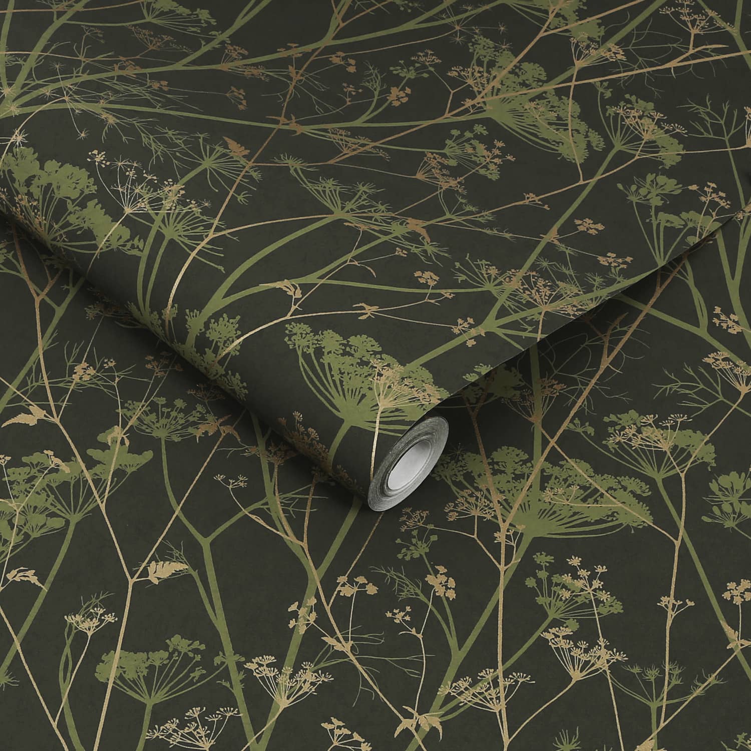 120385 - Wild Chervil Wallpaper - Sage & Gold - Clarissa Hulse