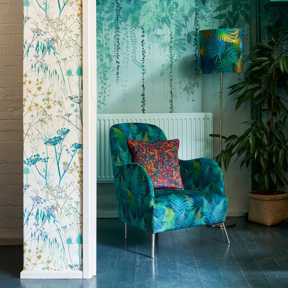 120387 - Summer Border Wallpaper - Verdigris - Clarissa Hulse