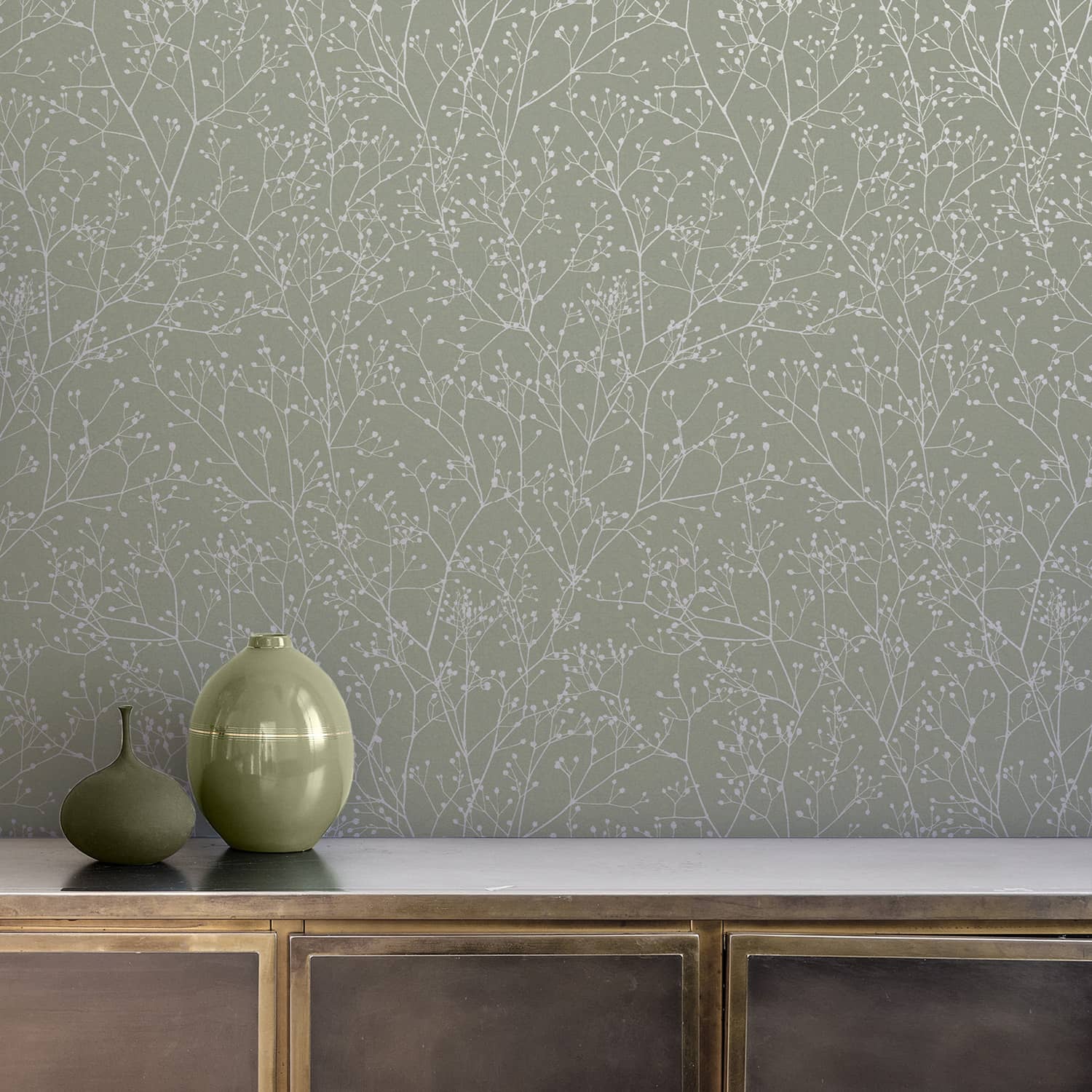 120388 - Gypsophila Wallpaper - Spring Green & Silver - Clarissa Hulse