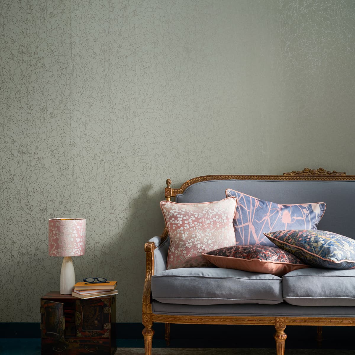 120388 - Gypsophila Wallpaper - Spring Green & Silver - Clarissa Hulse