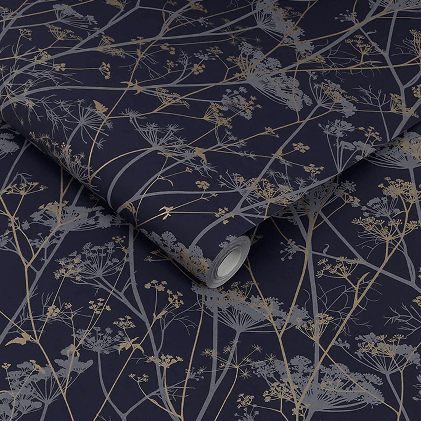 120399 - Wild Chervil Wallpaper - Blackberry & Gold - Clarissa Hulse