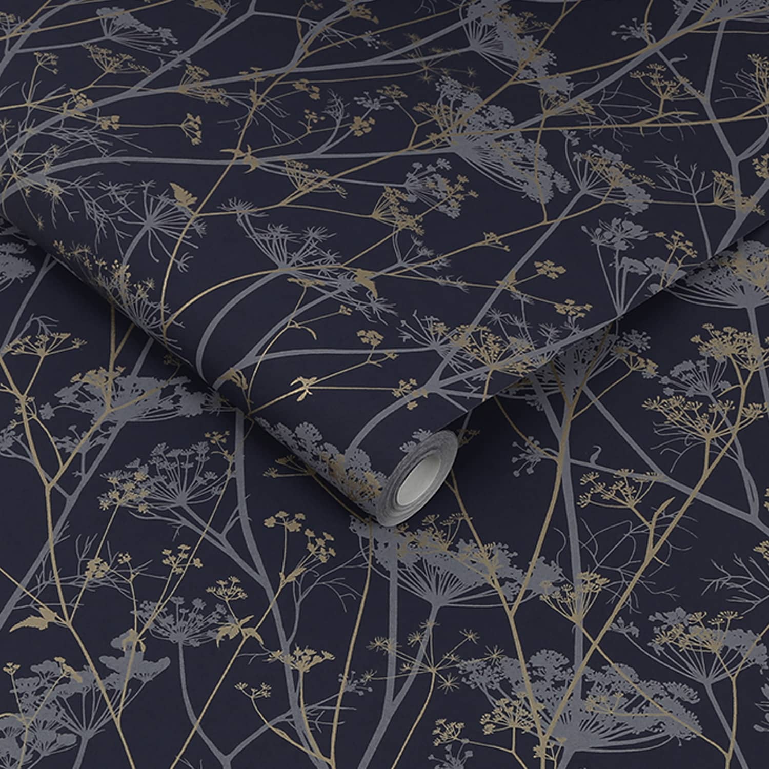 120399 - Wild Chervil Wallpaper - Blackberry & Gold - Clarissa Hulse