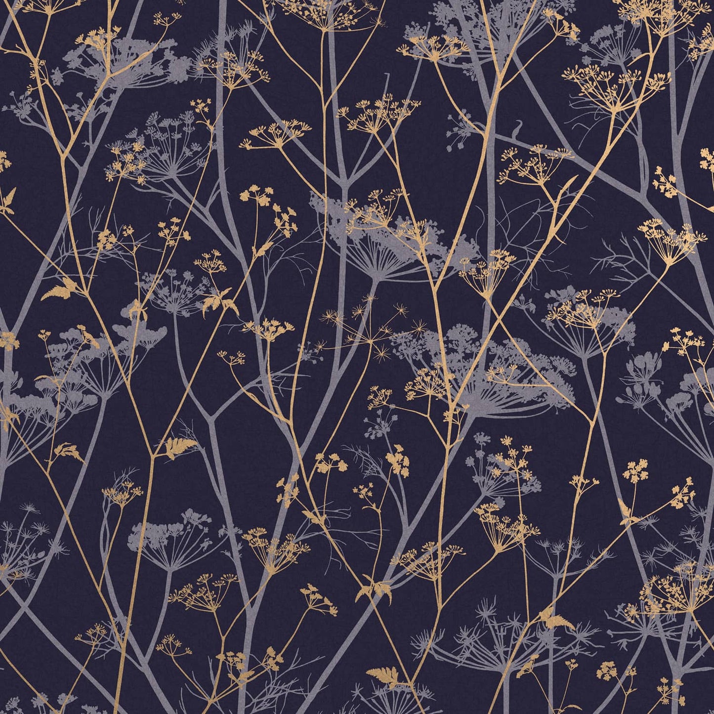 120399 - Wild Chervil Wallpaper - Blackberry & Gold - Clarissa Hulse