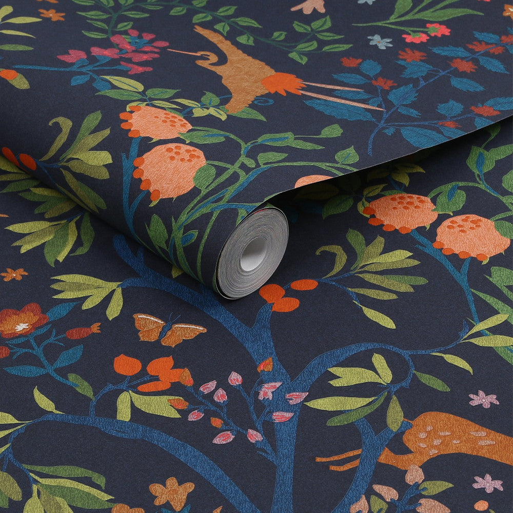 120872 - Enchanted Woodland Wallpaper - Navy - Joules