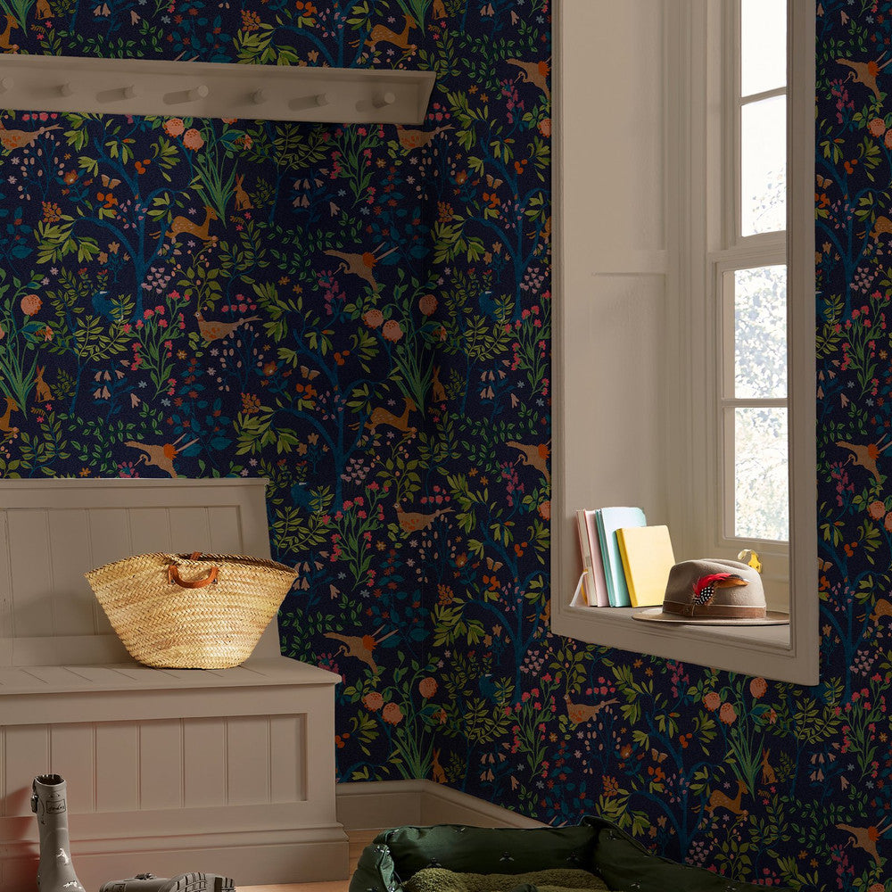 120872 - Enchanted Woodland Wallpaper - Navy - Joules