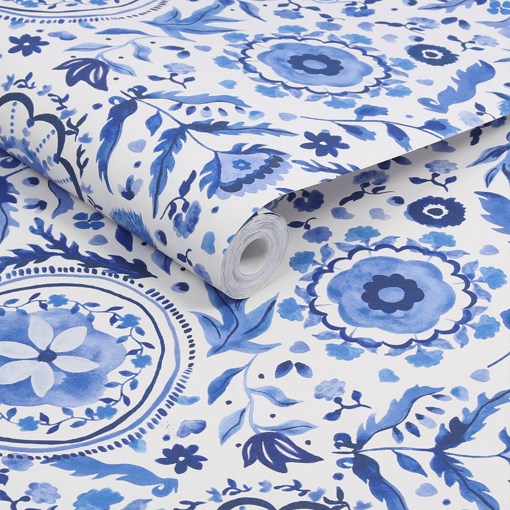 120881 - Festival Flowers Wallpaper - Blue - Joules