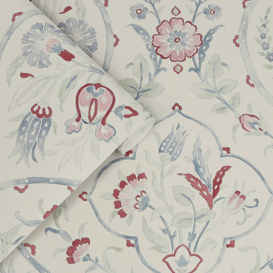 121069 - Foscot Damask Wallpaper - Crimson Red - Laura Ashley