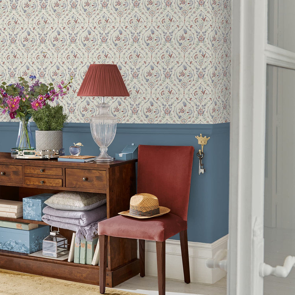 121069 - Foscot Damask Wallpaper - Crimson Red - Laura Ashley