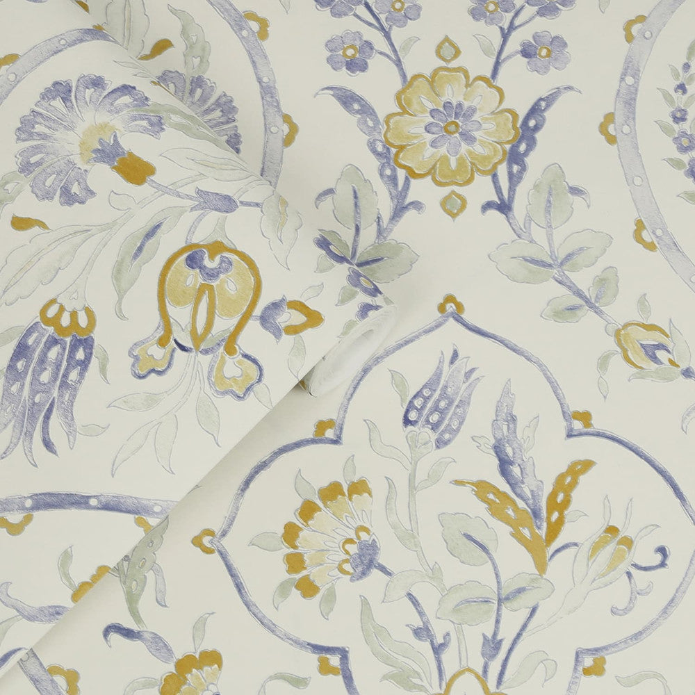 121070 - Foscot Damask Wallpaper - Pale Ochre Yellow - Laura Ashley