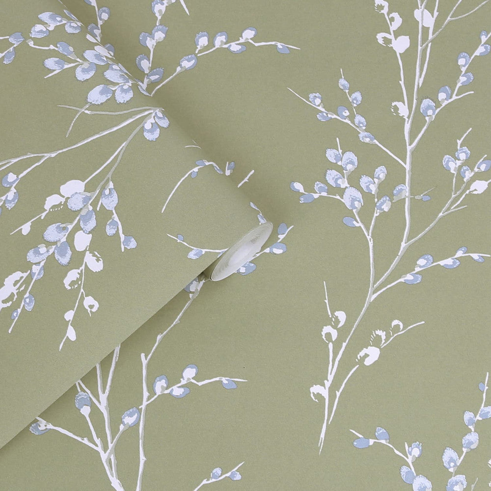 121074 - Pussy Willow Wallpaper - Moss Green - Laura Ashley