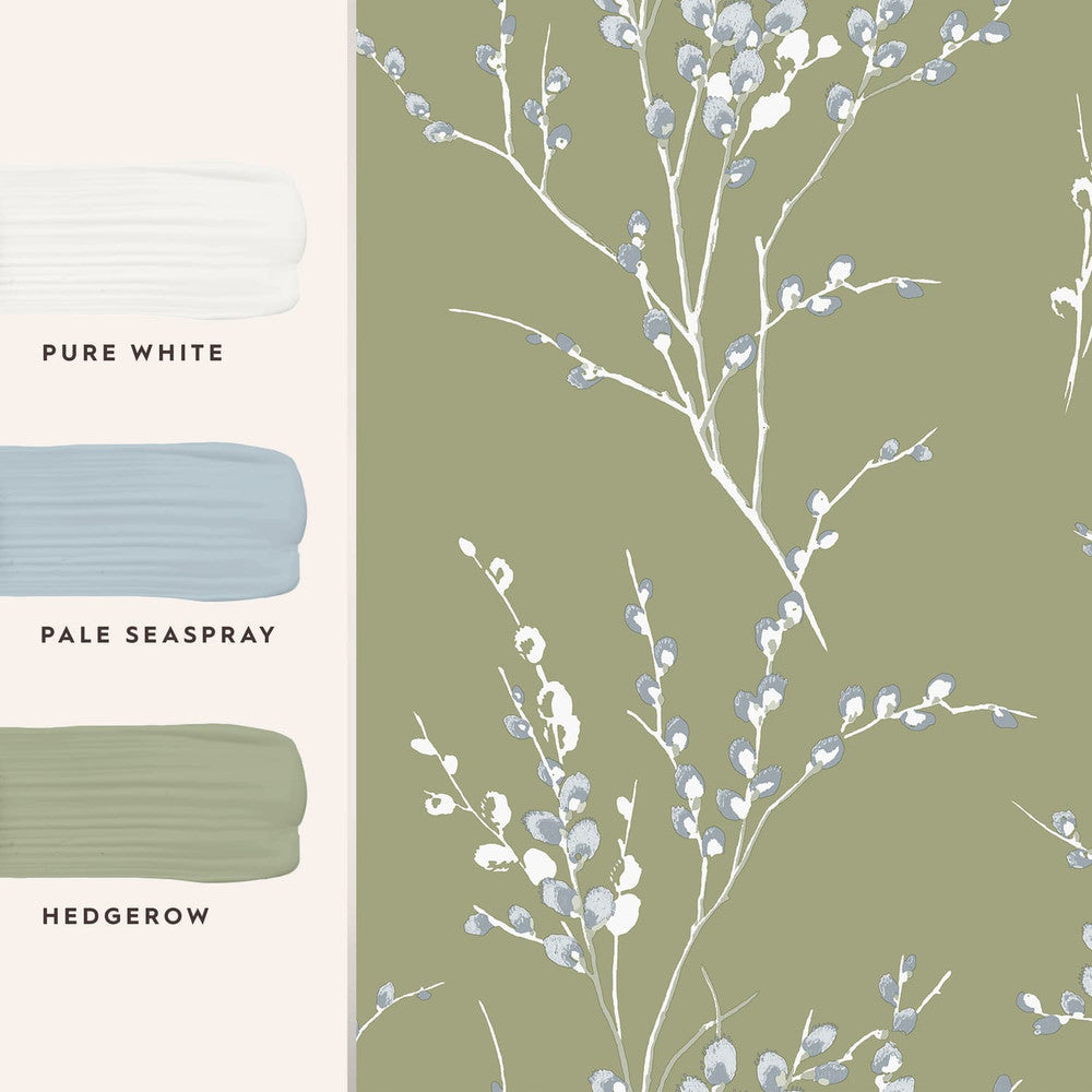 121074 - Pussy Willow Wallpaper - Moss Green - Laura Ashley