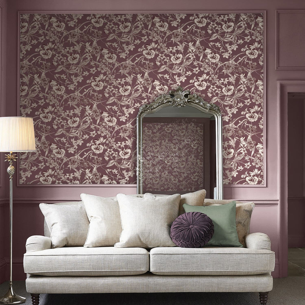 121086 - Summerhill Wallpaper - Pale Blackberry - Laura Ashley