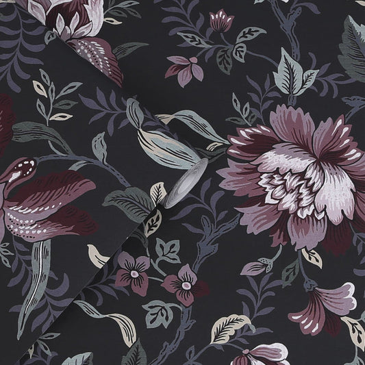 121090 - Editas Garden Wallpaper - Charcoal Grey - Laura Ashley