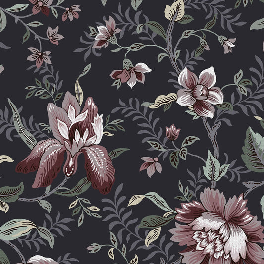 121090 - Editas Garden Wallpaper - Charcoal Grey - Laura Ashley