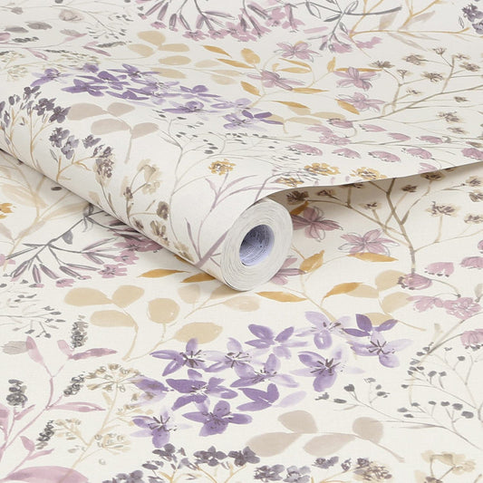 121206 - Watercolour Floral Wallpaper - Purple - Next