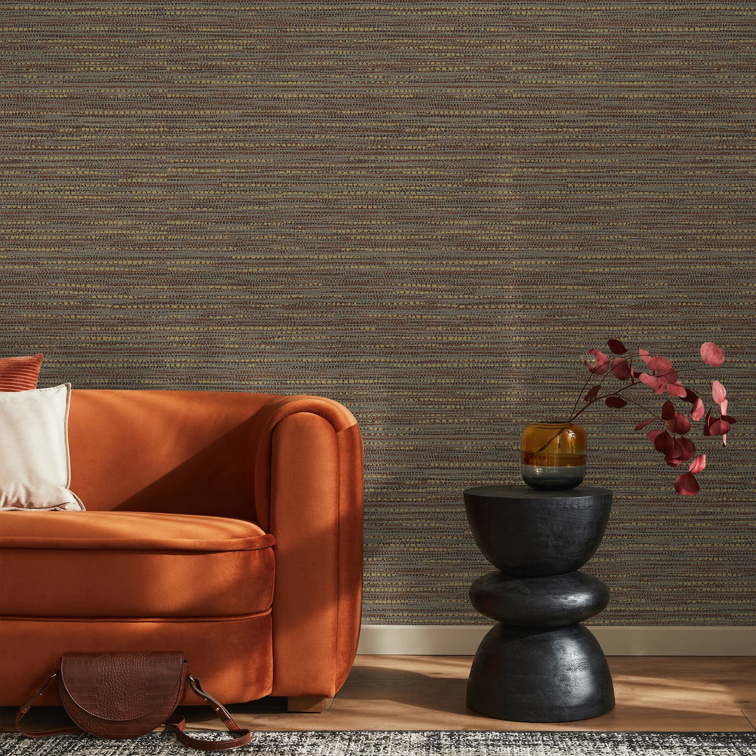 121401 - Chunky Horizontal Weave Wallpaper - Rust - Boutique Luxury