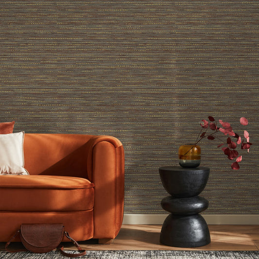 121401 - Chunky Horizontal Weave Wallpaper - Rust - Boutique Luxury
