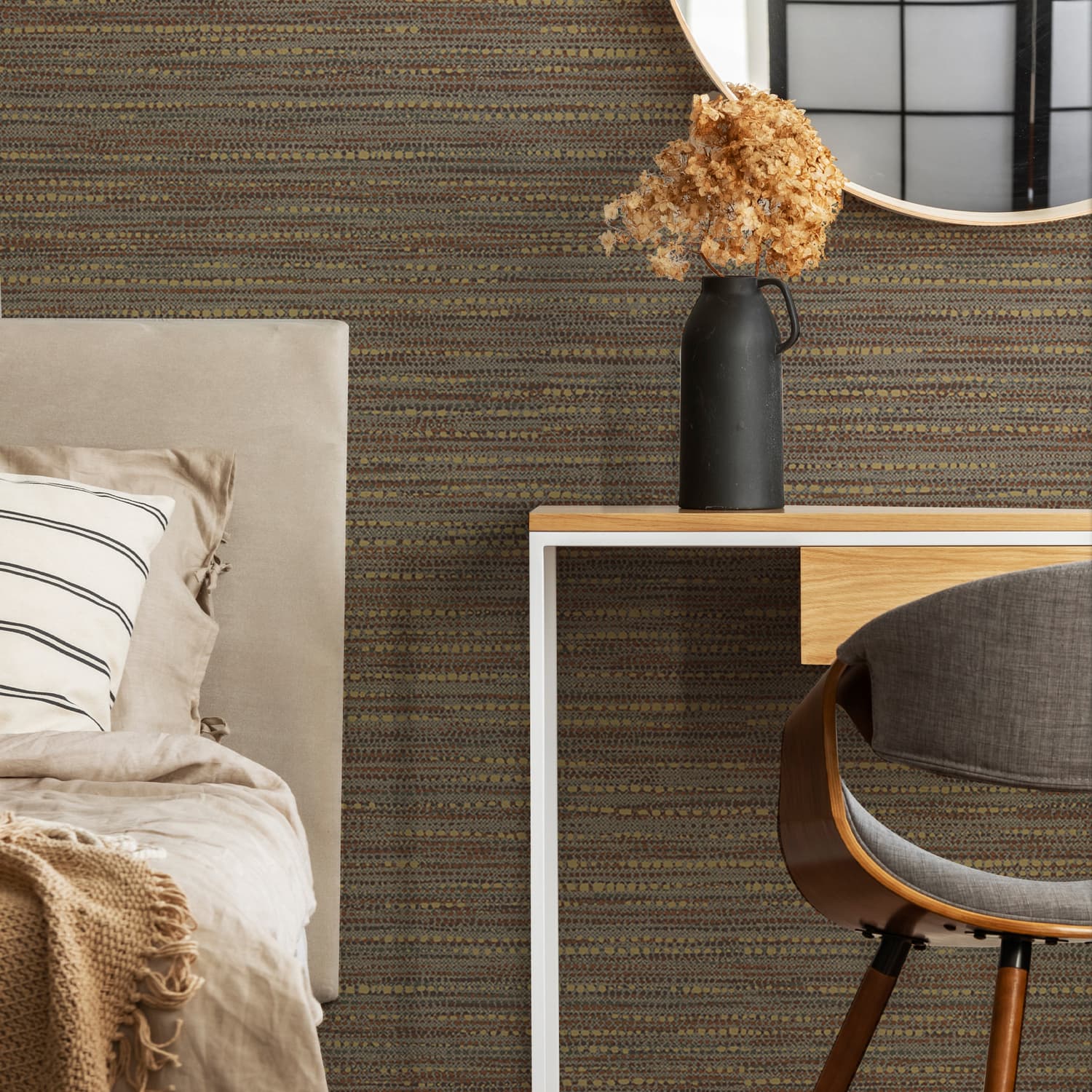 121401 - Chunky Horizontal Weave Wallpaper - Rust - Boutique Luxury
