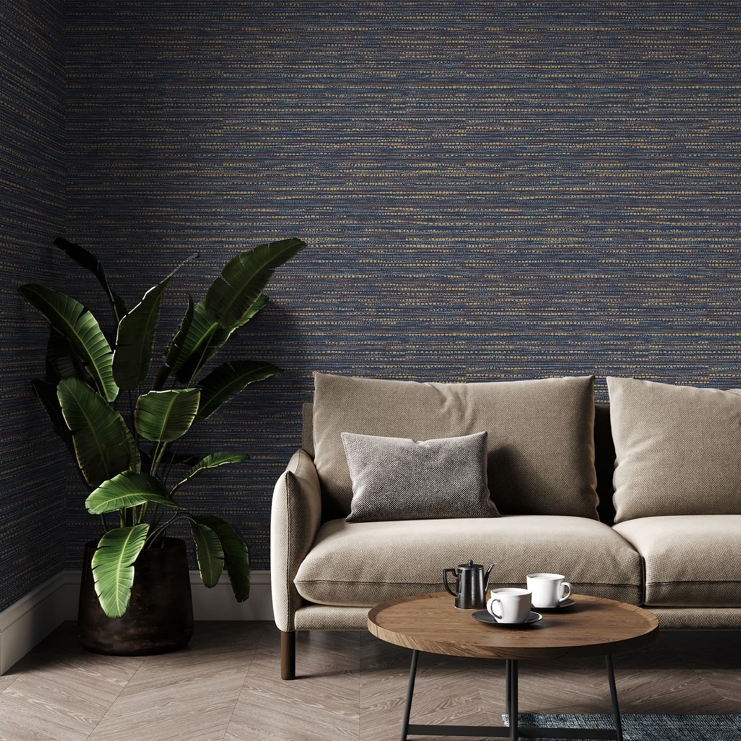121402 - Chunky Horizontal Weave Wallpaper - Indigo - Boutique Luxury