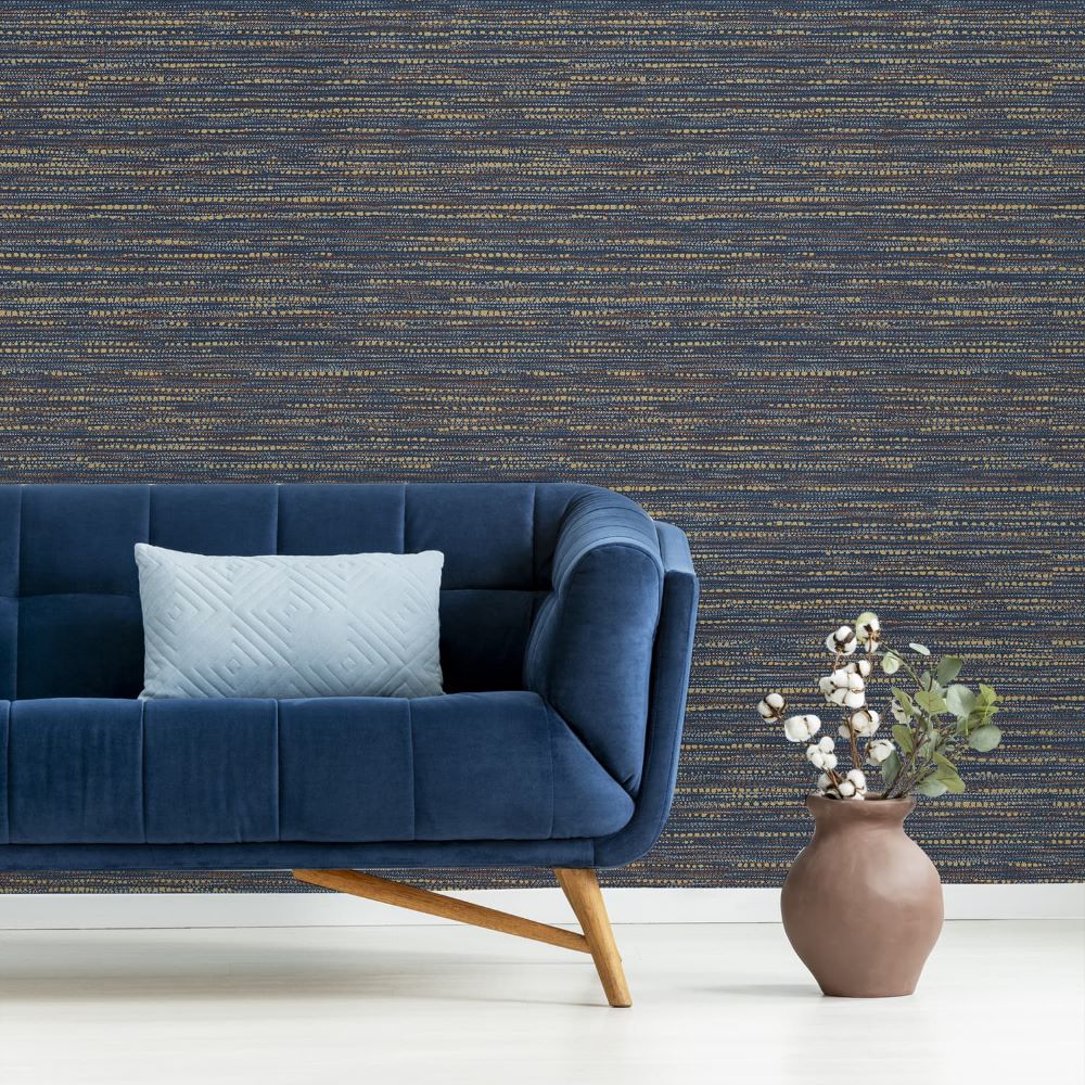 121402 - Chunky Horizontal Weave Wallpaper - Indigo - Boutique Luxury