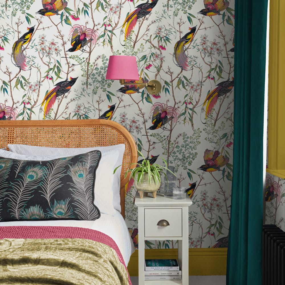 121448 - Clavering Birds Day Wallpaper - Multi - Graham & Brown