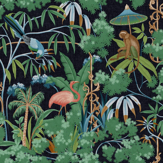 121455 - Curious Canopy Night Wallpaper - Green - Graham & Brown