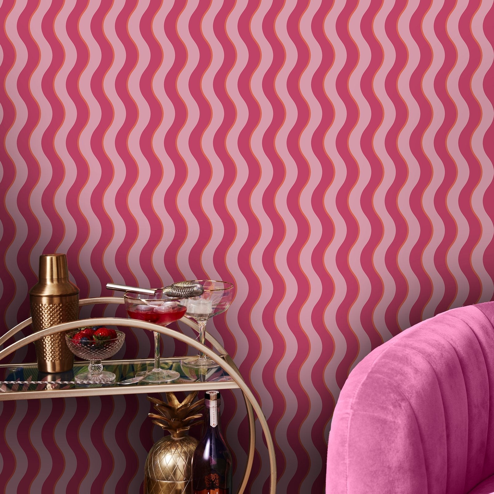 122371 - Making Waves Wallpaper - Raspberry & Tangerine - Envy