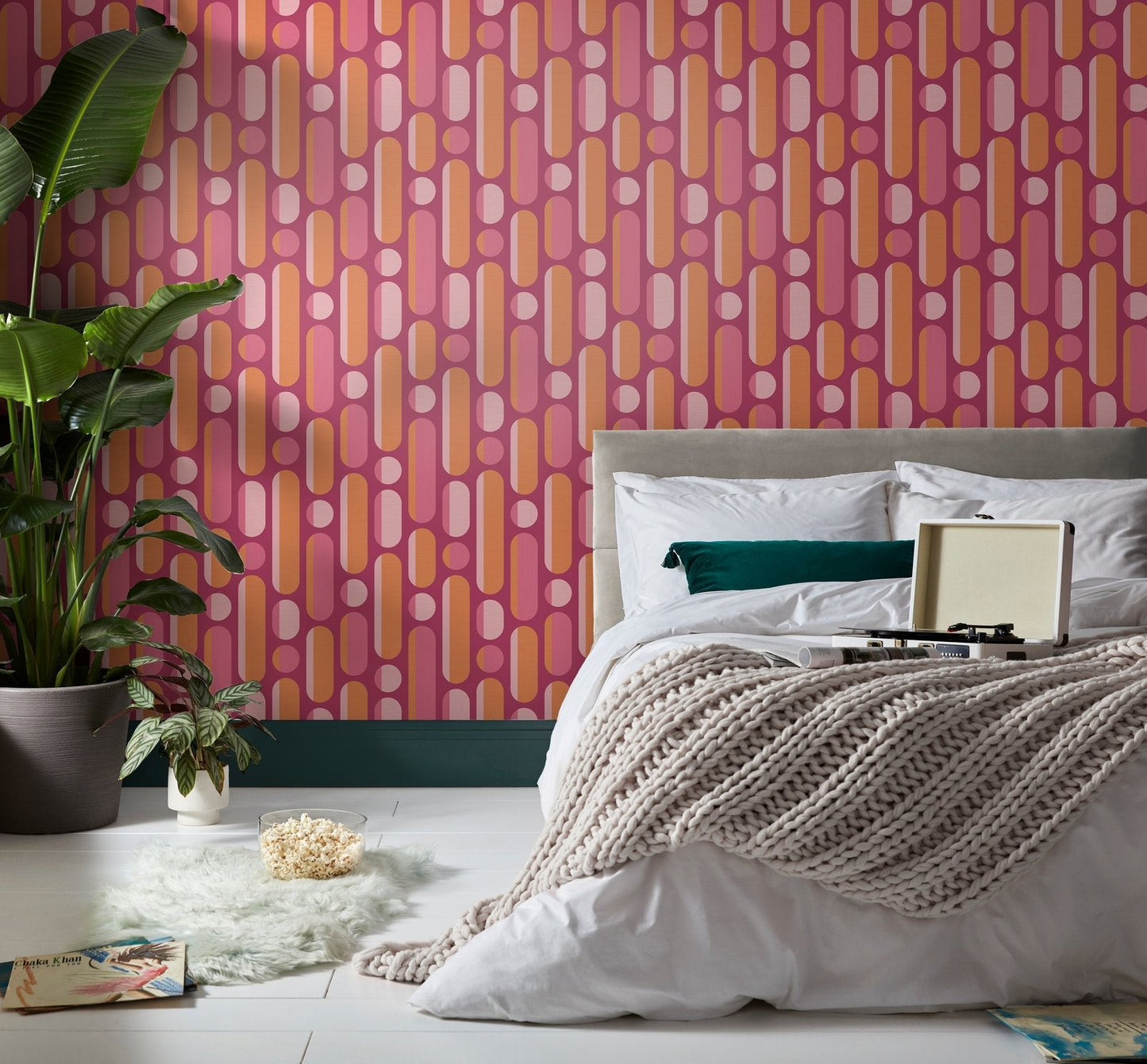 122376 - Morse Wallpaper - Tangerine & Raspberry - Envy