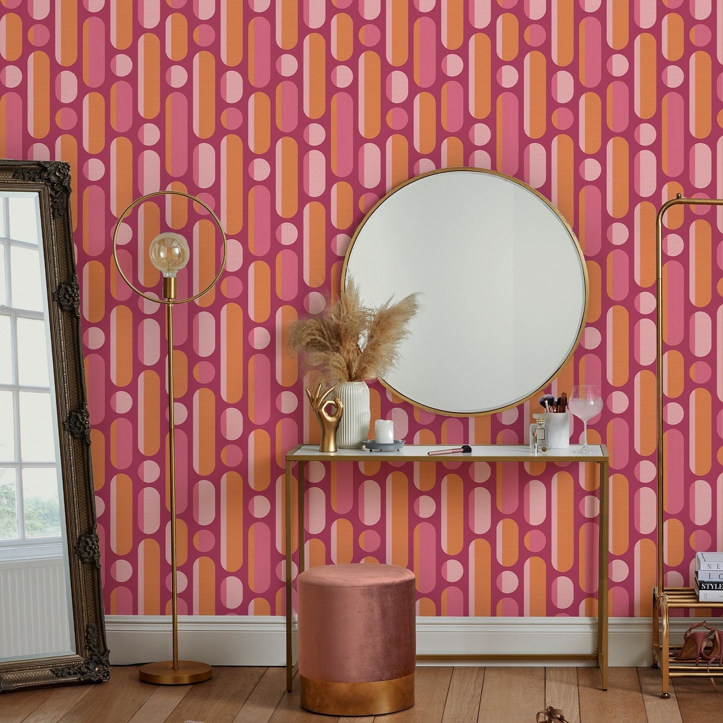 122376 - Morse Wallpaper - Tangerine & Raspberry - Envy
