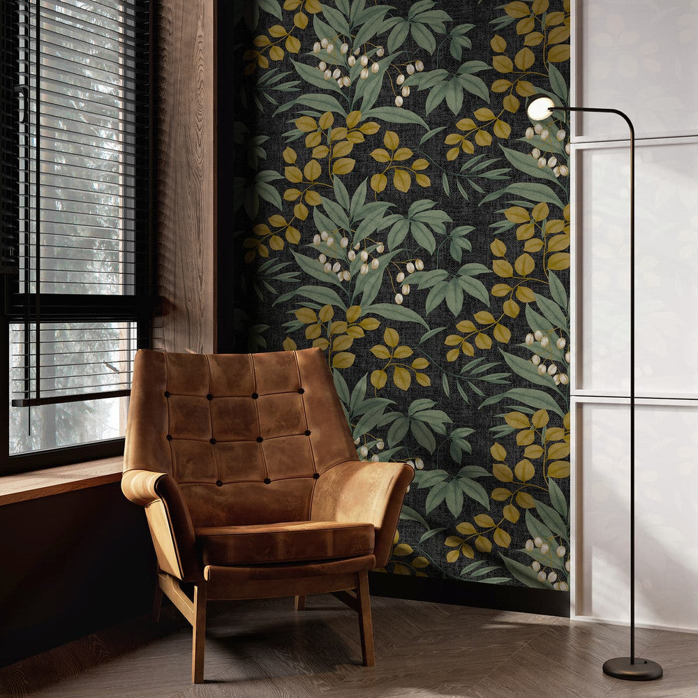 122411 - Persephone Wallpaper - Charcoal & Ochre - Superfresco Easy