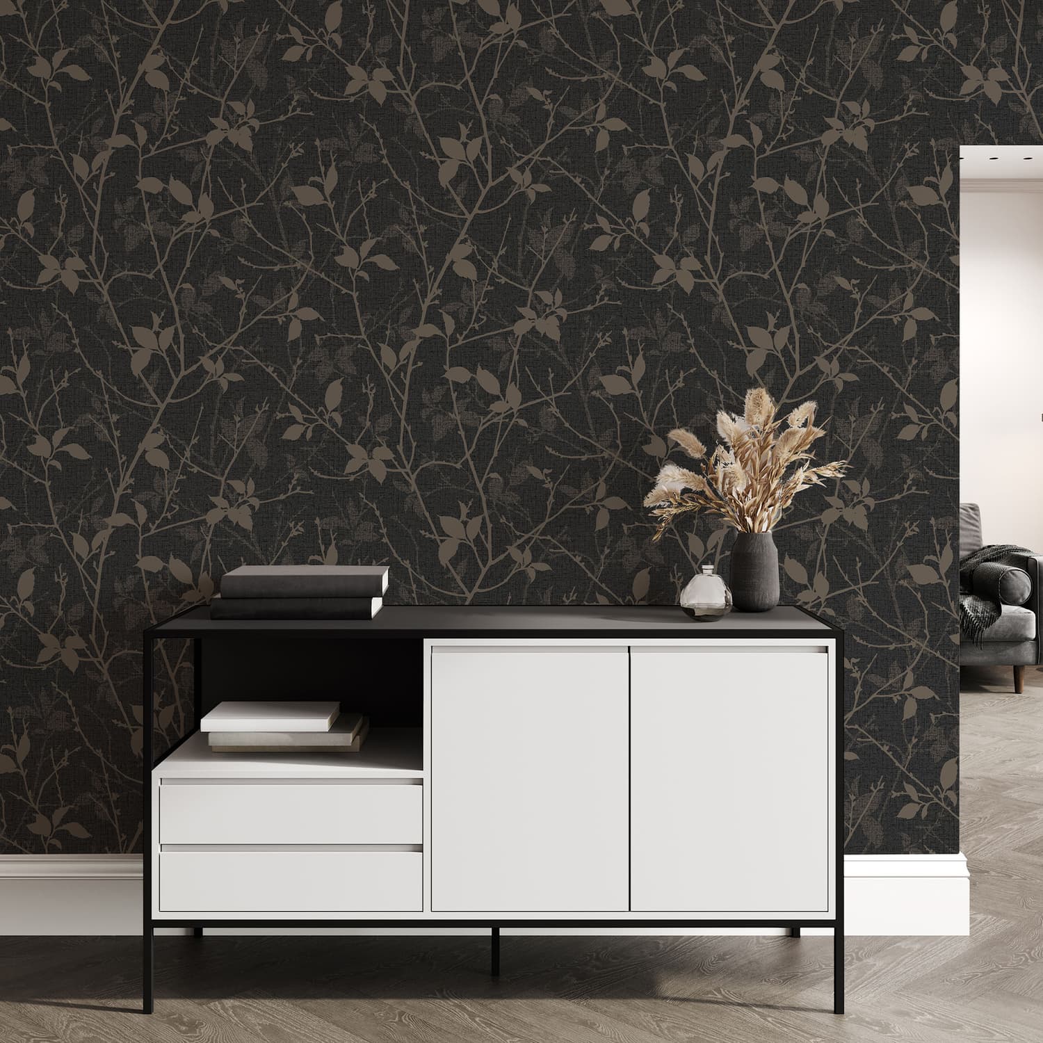 122432 - Belle Wallpaper - Charcoal & Gold - Boutique Luxury