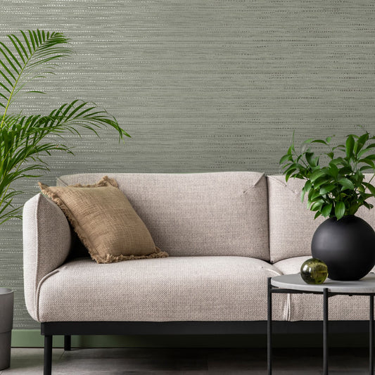122435 - Chunky Weave Wallpaper - Sage - Boutique Luxury