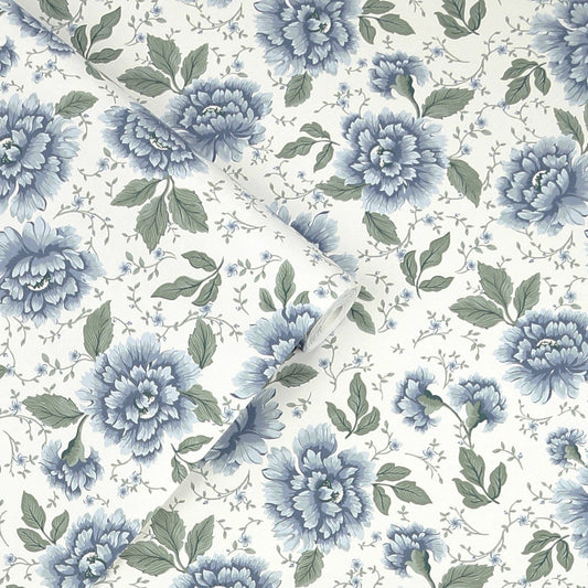 122747 - Pickworth Posy Wallpaper - Pale Seaspray Blue - Laura Ashley