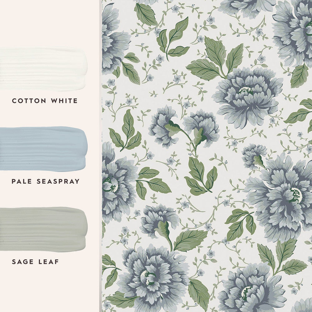122747 - Pickworth Posy Wallpaper - Pale Seaspray Blue - Laura Ashley