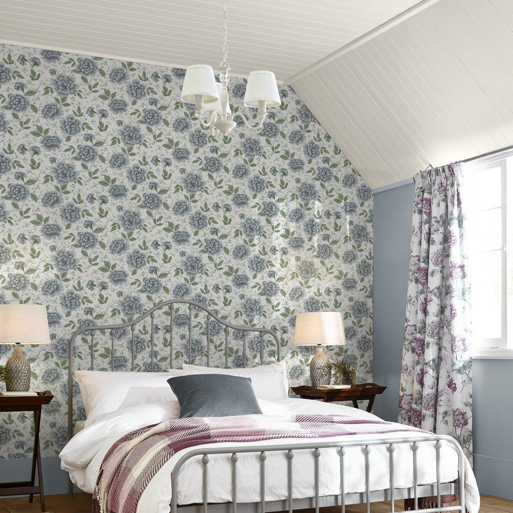 122747 - Pickworth Posy Wallpaper - Pale Seaspray Blue - Laura Ashley