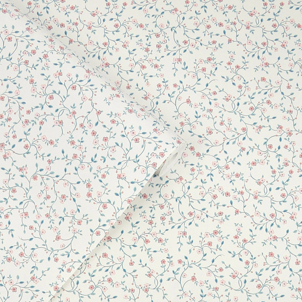 122749 - Blencow Sprig Wallpaper - Dark Duck Egg Blue - Laura Ashley