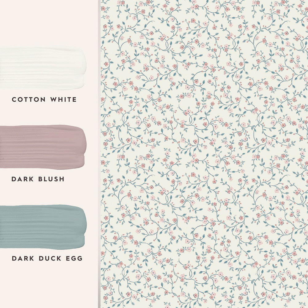 122749 - Blencow Sprig Wallpaper - Dark Duck Egg Blue - Laura Ashley