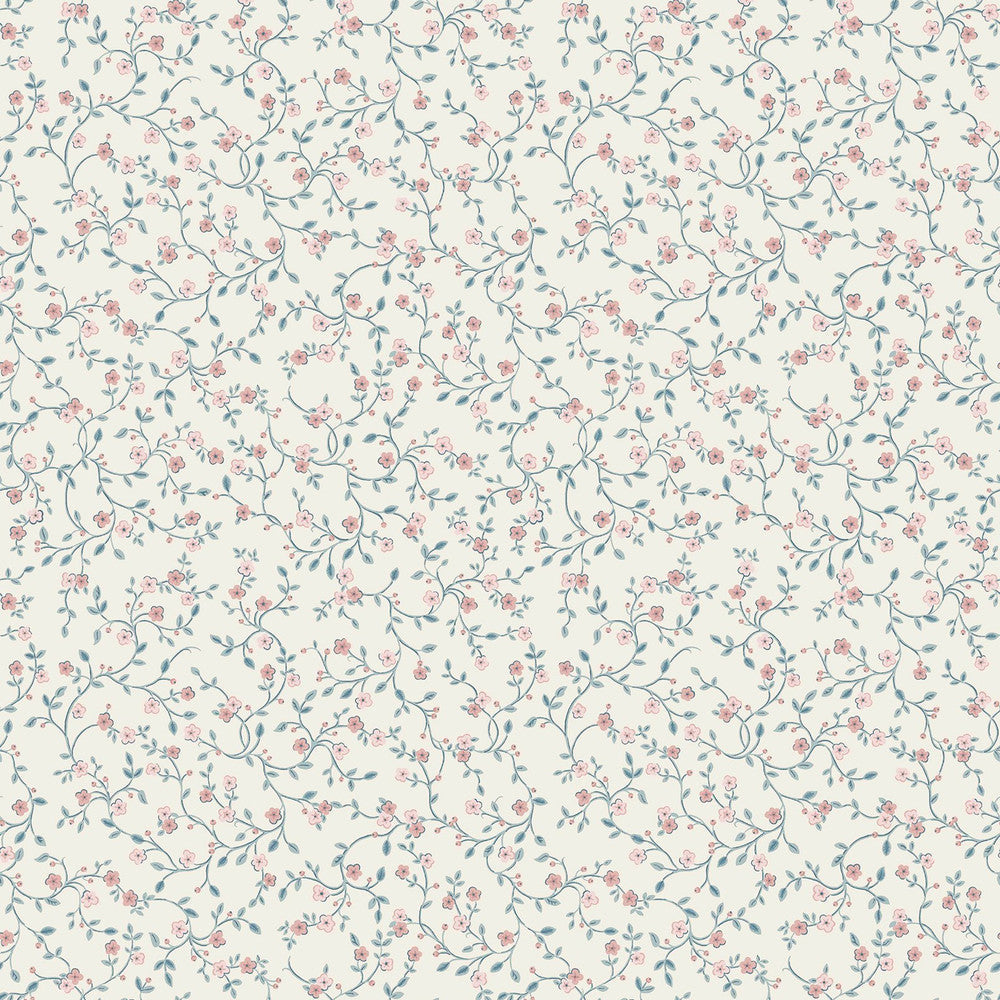 122749 - Blencow Sprig Wallpaper - Dark Duck Egg Blue - Laura Ashley