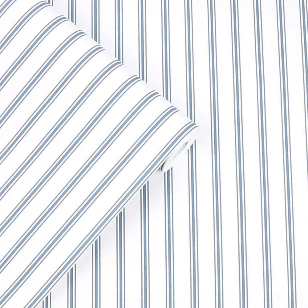 122752 - Farnworth Stripe Wallpaper - Smoke Blue - Laura Ashley