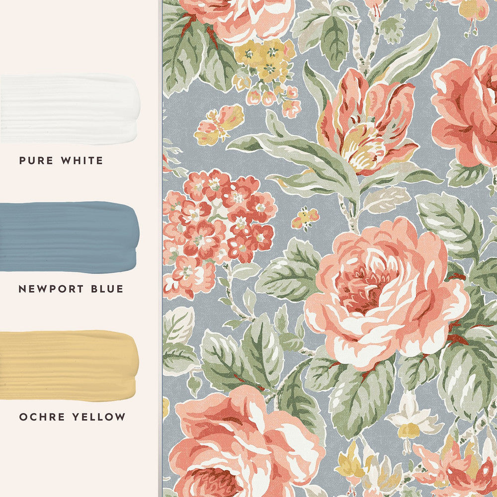122753 - Wild Roses Wallpaper - Ochre Yellow - Laura Ashley
