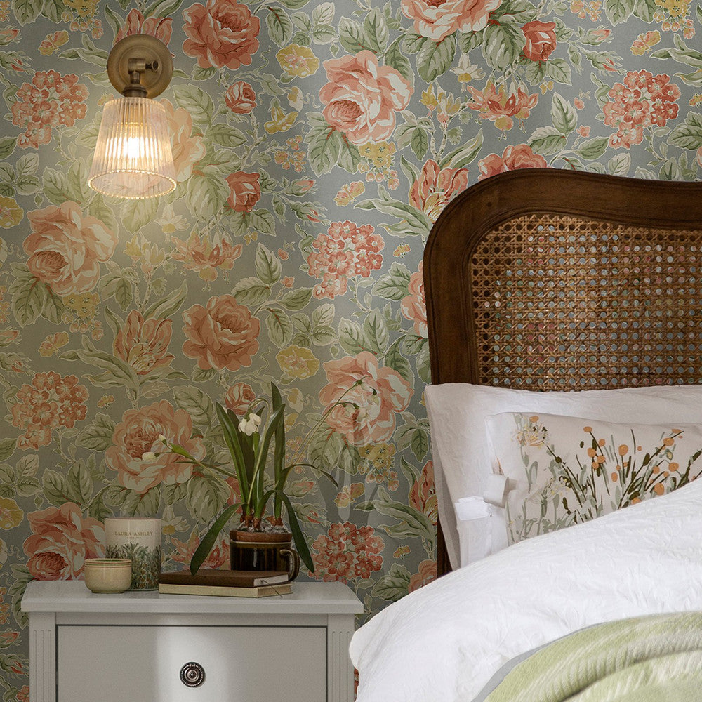 122753 - Wild Roses Wallpaper - Ochre Yellow - Laura Ashley