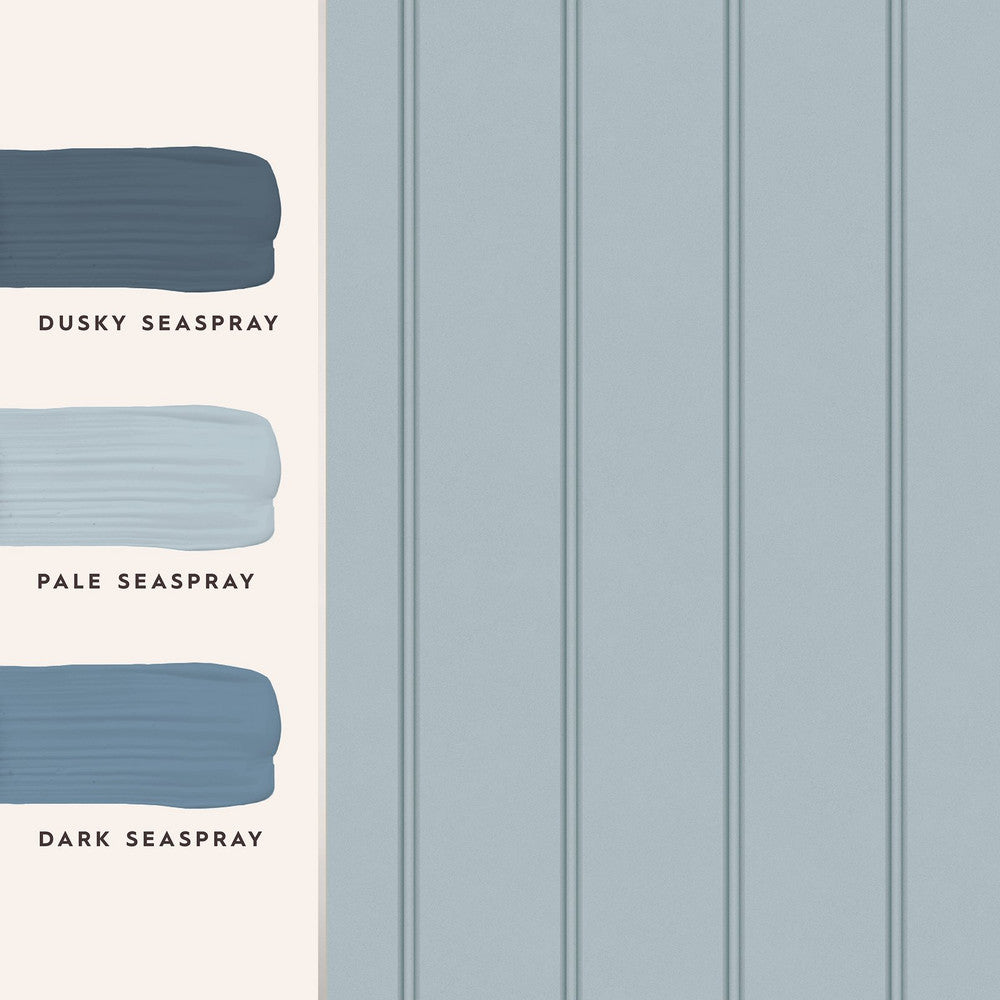 122758 - Chalford Wood Panelling Wallpaper - Seaspray Blue - Laura Ashley