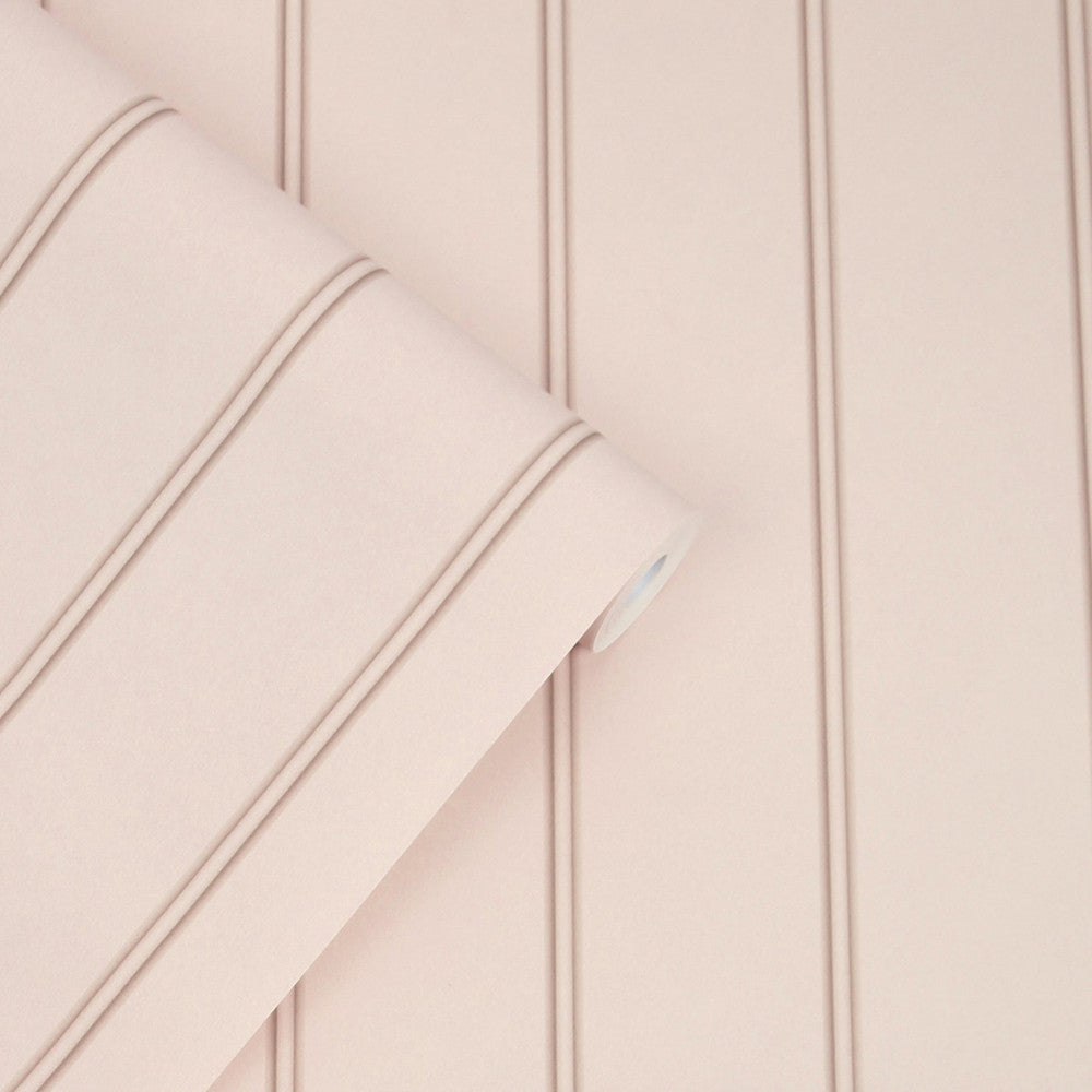 122760 - Chalford Wood Panelling Wallpaper - Plaster Pink - Laura Ashley