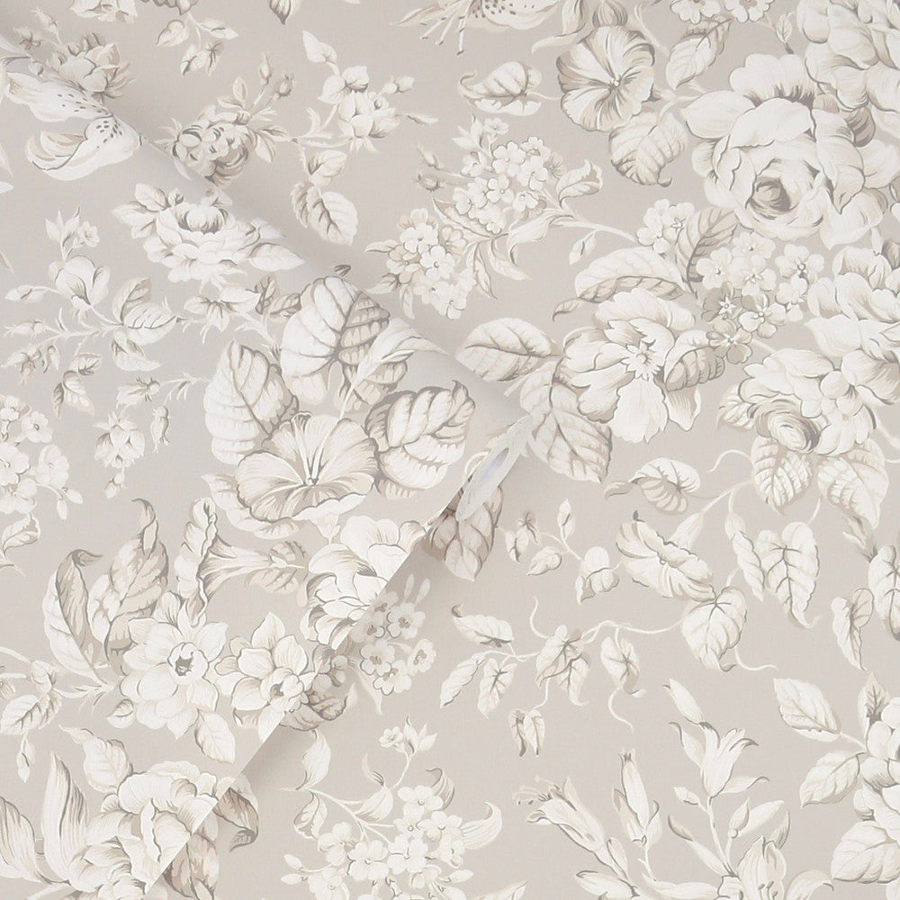 122762 - Heledd Blooms Wallpaper - Dove Grey - Laura Ashley